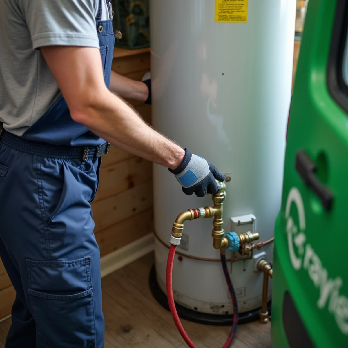 Licensed plumber performing emergency water heater replacement in a Colleyville, TX home