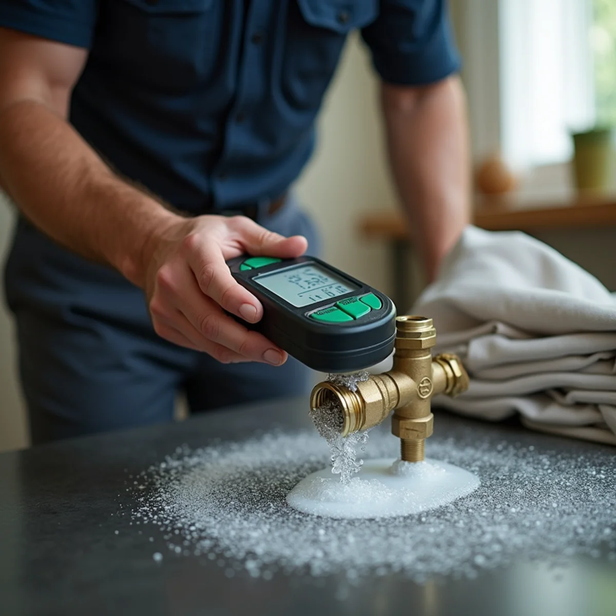 Licensed plumber performing gas leak detection & repair in a Colleyville, TX home