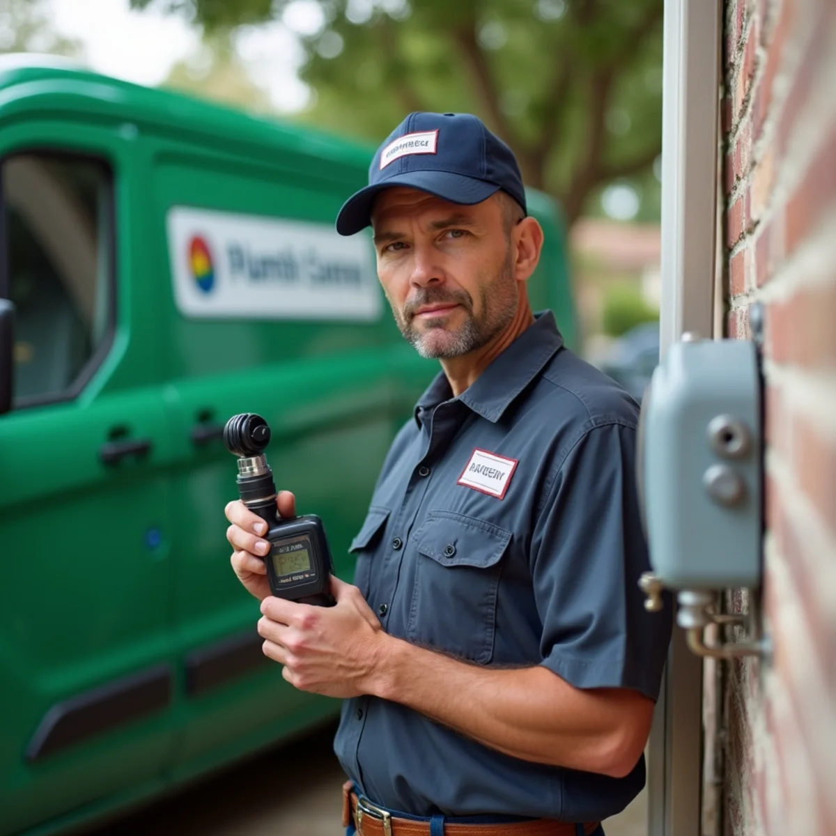 Licensed plumber testing a gas line for leaks at a Colleyville, TX home