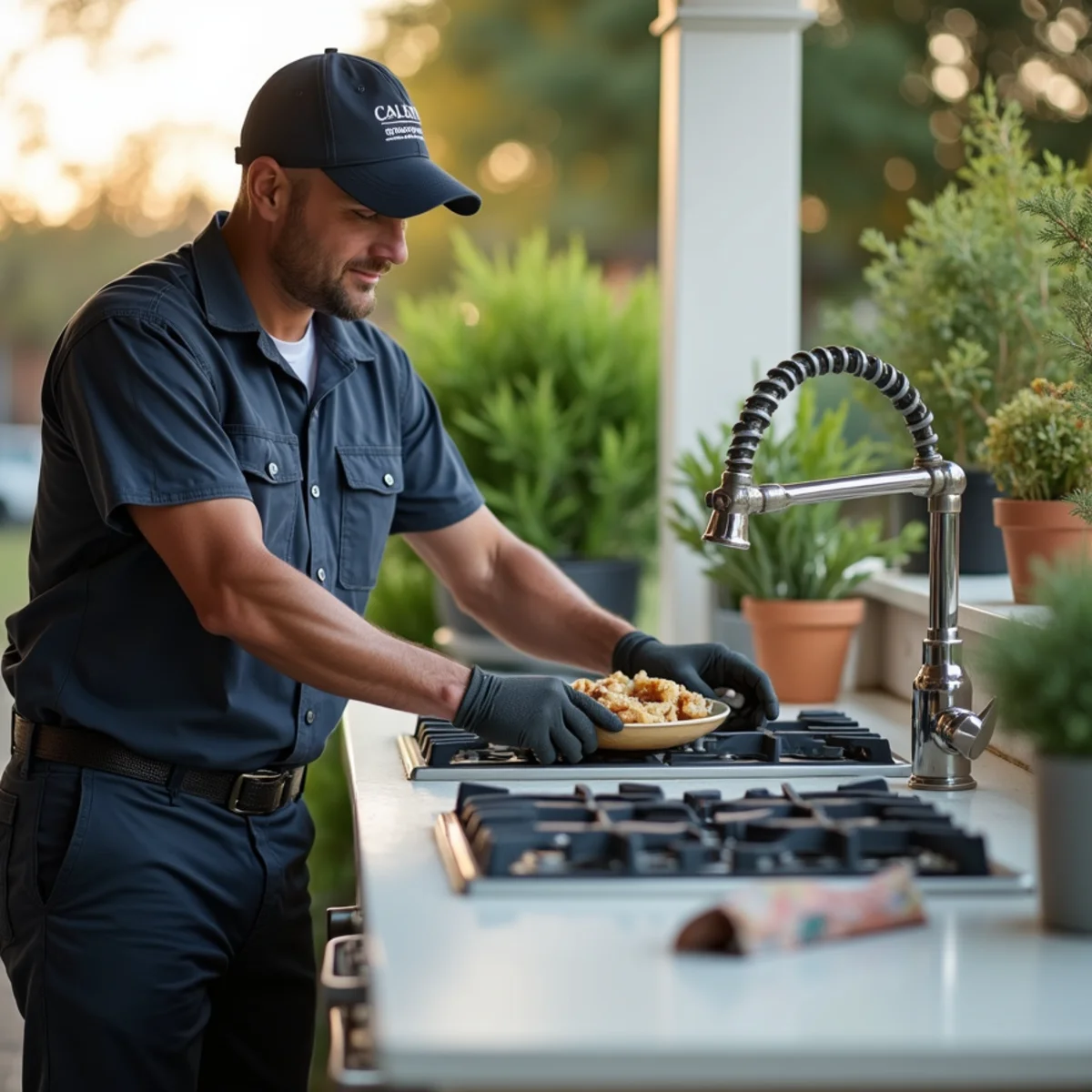 Pot filler and outdoor kitchen gas line in a luxury Colleyville home