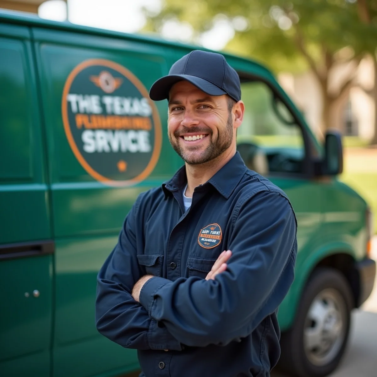Technician inspecting a failed tank water heater in a Colleyville, North Texas garage